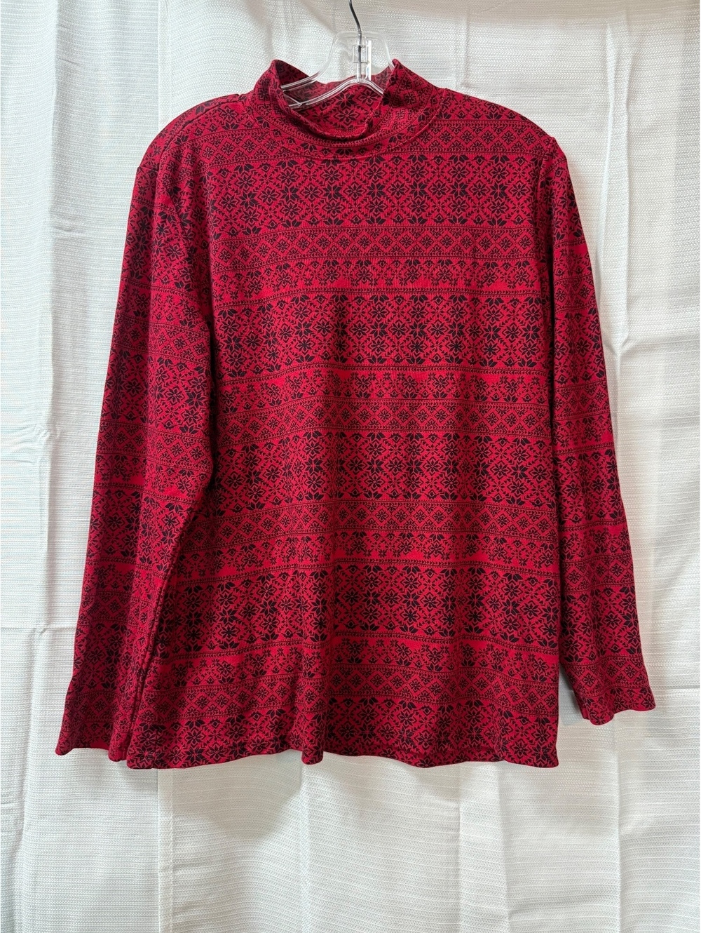 Karen Scott Women's Red and Black Patterned Long Sleeve Pullover Top Size 0X